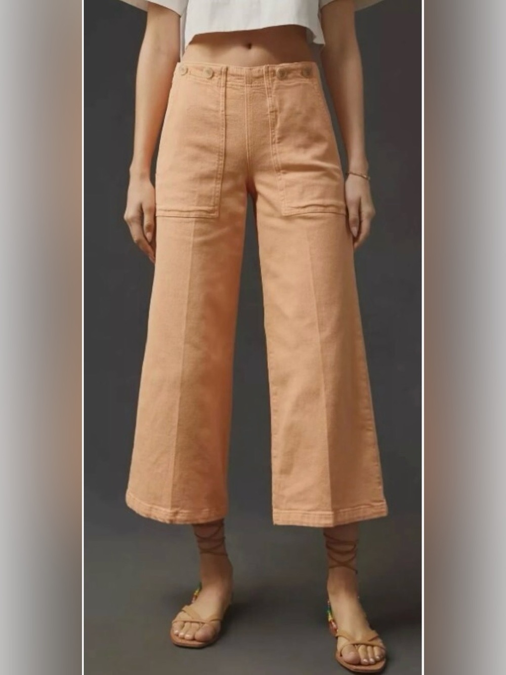 Anthropologie Pilcro The Kit Cropped Wide-Leg Utility Trousers Peach size 26 - Picture 4 of 15